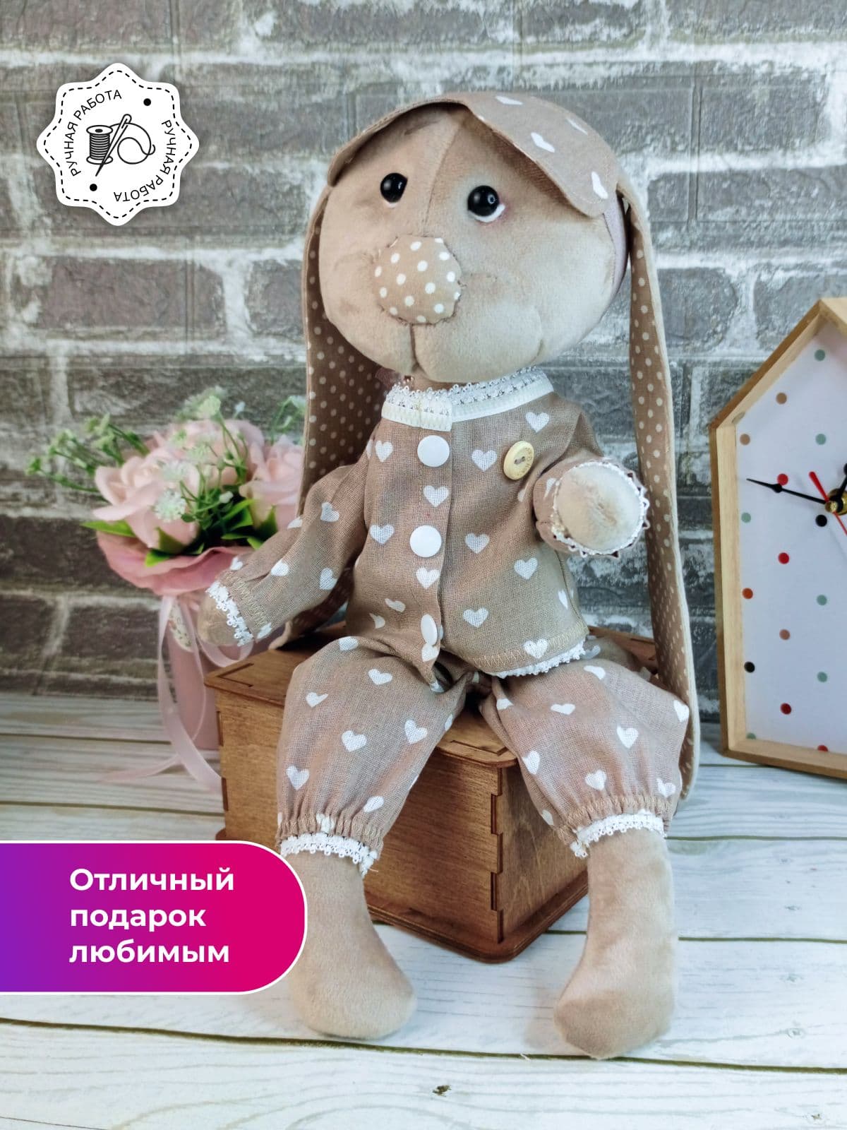Мягкая игрушка ручной работы Зайка Мила, 41 см. - продано ручной работы, дополнительное фото 2