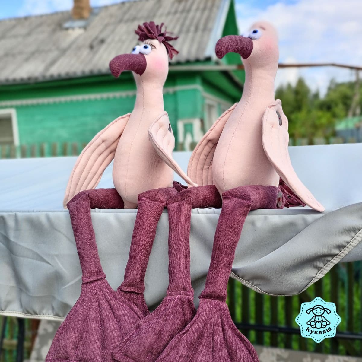 Необычные игрушки Фламинго Афанасий и Глафира+комплект одежды - предметы ручной работы, дополнительное фото 4