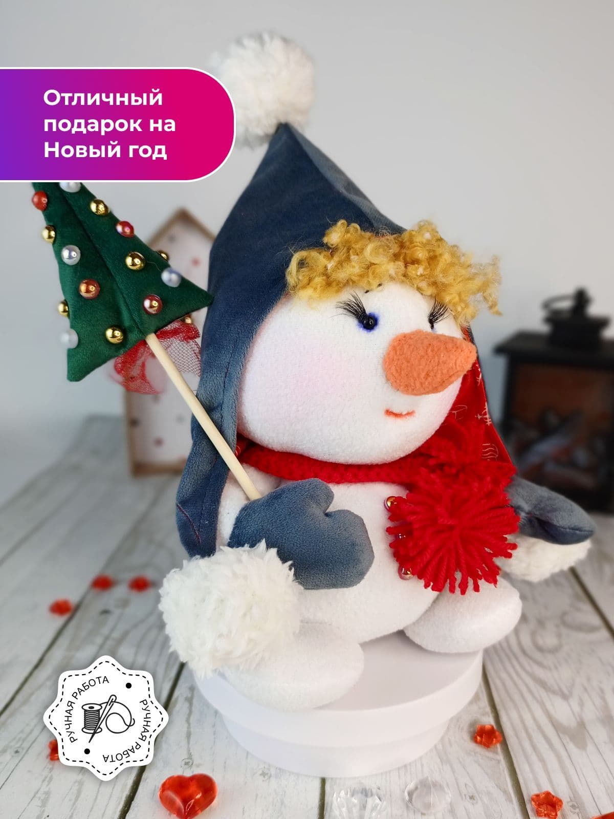 Снеговик - мальчик пухляк, Игрушка под ёлку, Мягкая игрушка, Ручная работа, 27 см - продано ручной работы, дополнительное фото 2