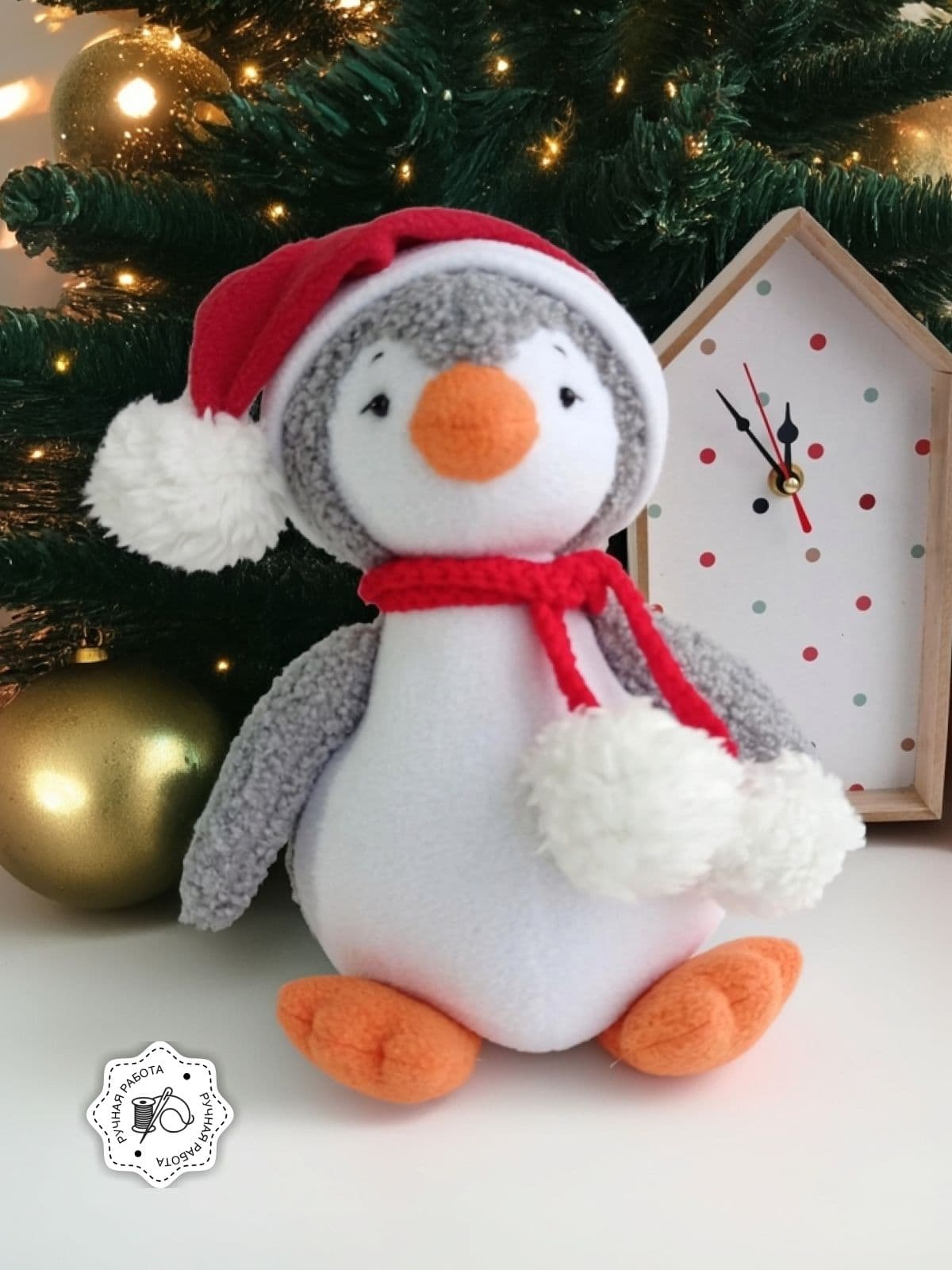 Новогодняя игрушка Пингвин Мягкая игрушка Ручная работа - дополнительное фото 5, дополнительное фото 6
